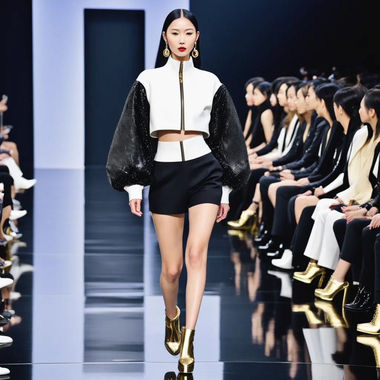 AI fashion runway design | A vibrant, high-waisted palazzo